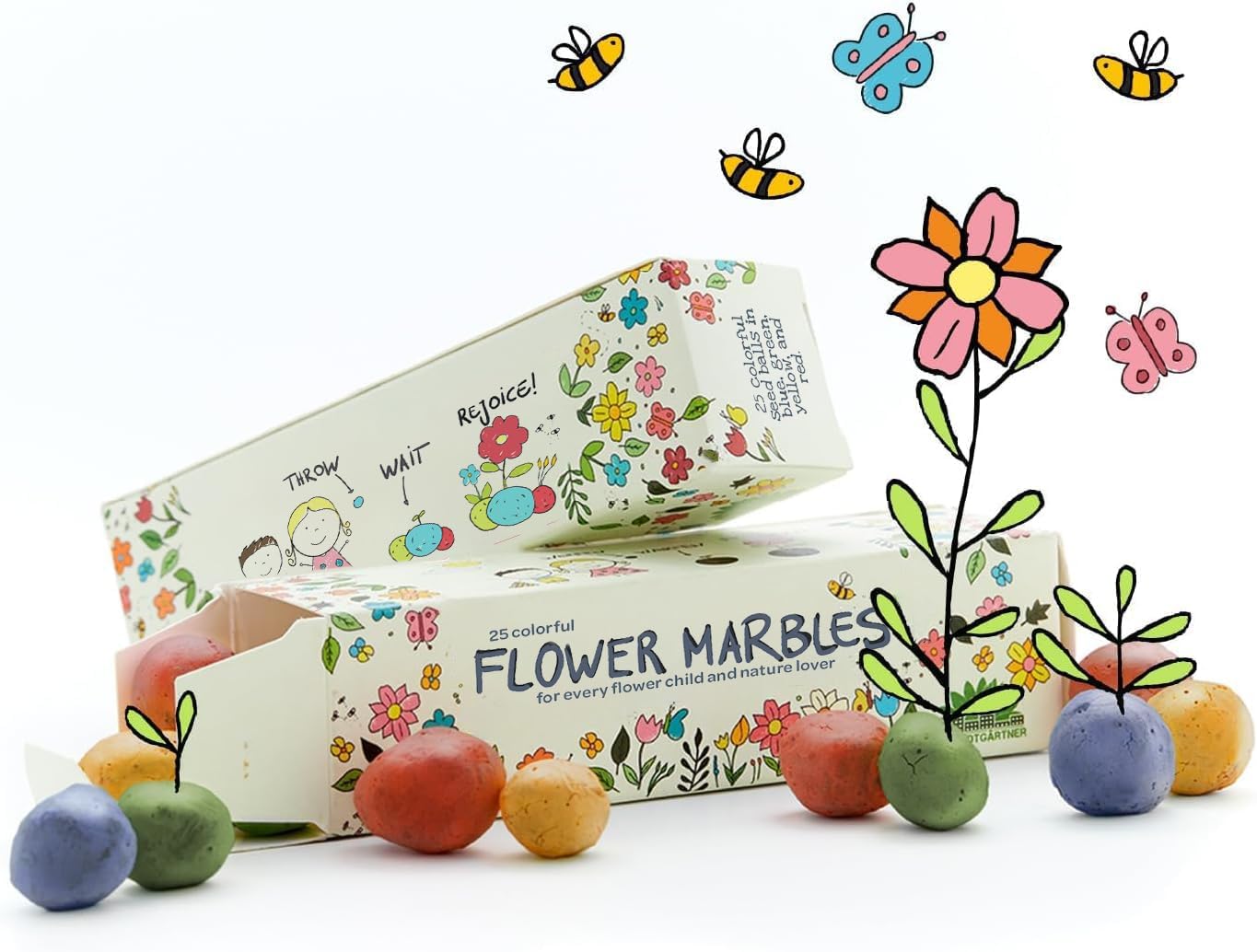 25 Colourful Flower Marbles
