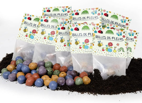 Set of 10 x 5 colorful flower marbles for children