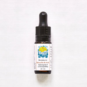 Flasche mit Pipette auf hellem Hintergrund, Etikett zeigt "Niendorfs Balsam für die Seele, Antistressöl zur Stimmungsaufhellung, 10 ml".