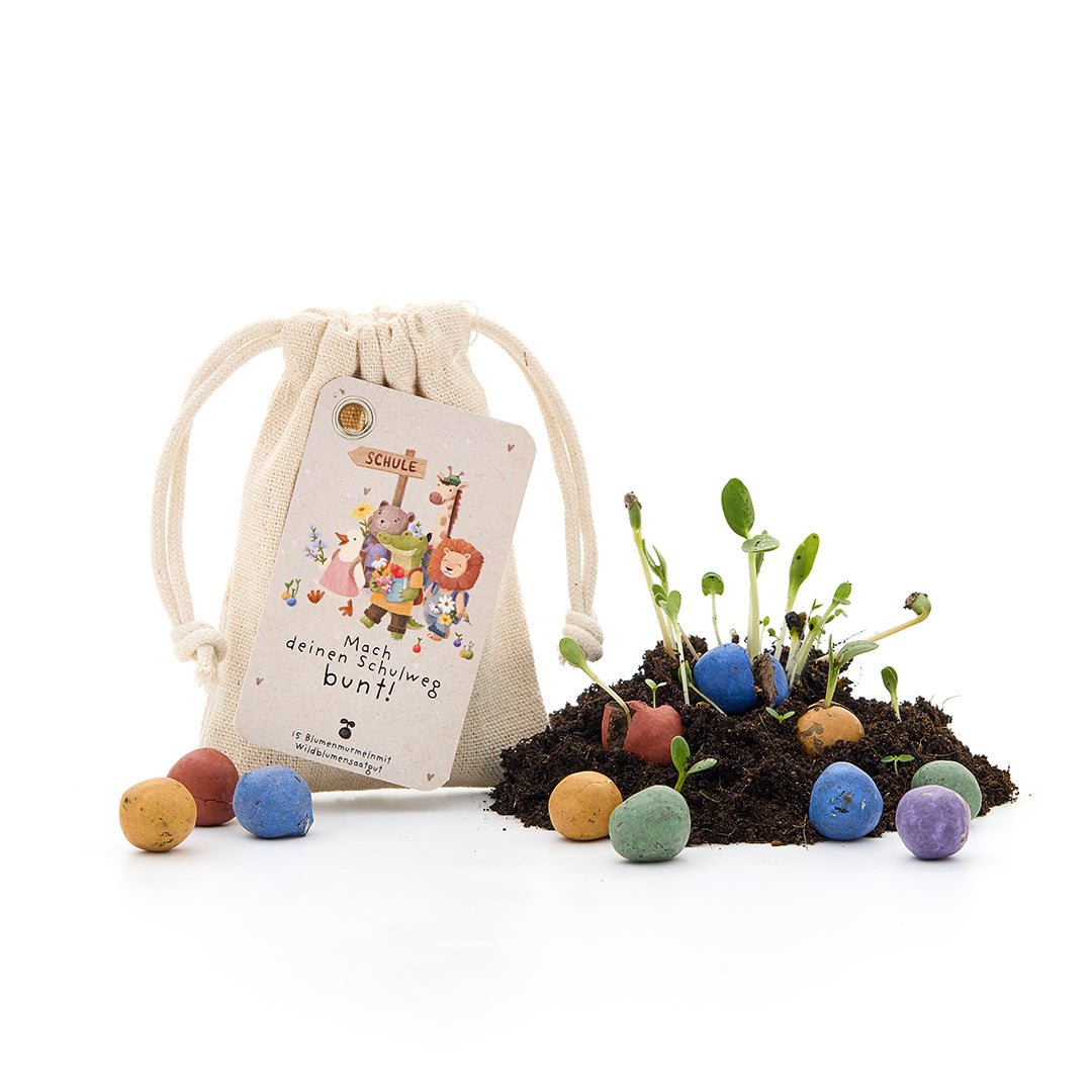 15 seed balls in a cotton bag