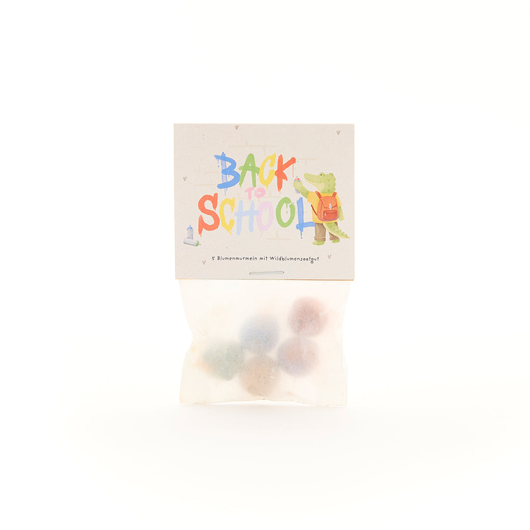 5 flower marbles in a bag for starting school "Graffiti"