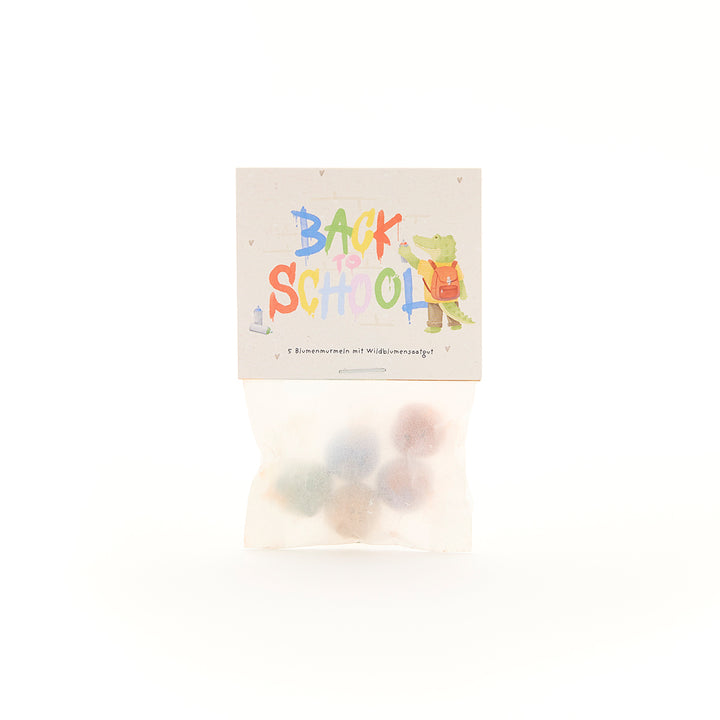 5 flower marbles in a bag for starting school "Graffiti"