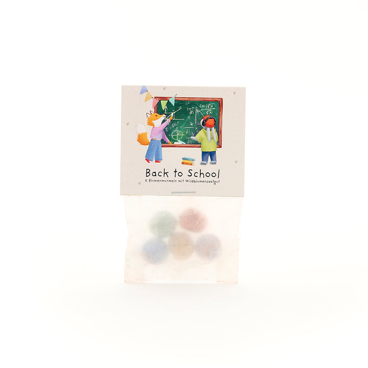 5 flower marbles in a bag for starting school "Chalkboard"
