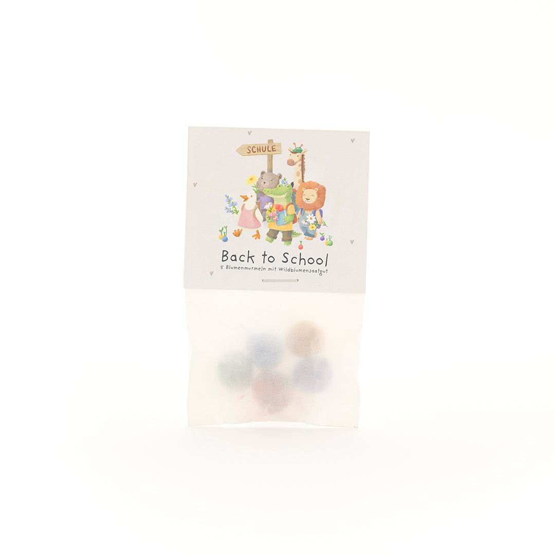 5 flower marbles in a bag for starting school "Animals"