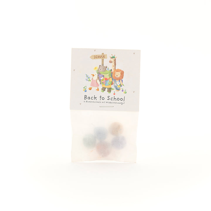5 flower marbles in a bag for starting school "Animals"