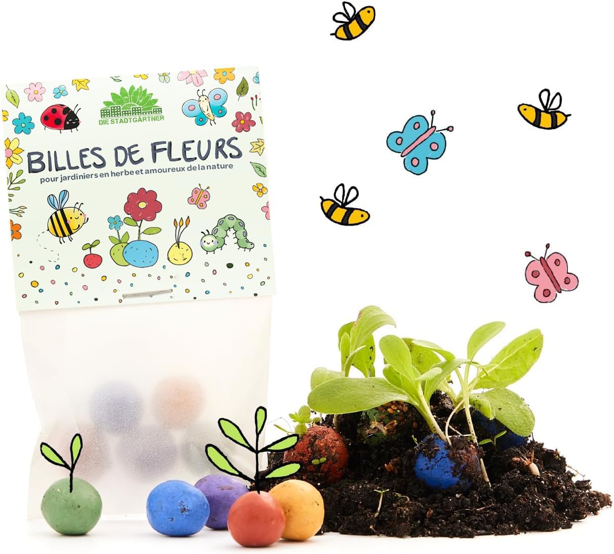 Set of 10 x 5 colorful flower marbles for children