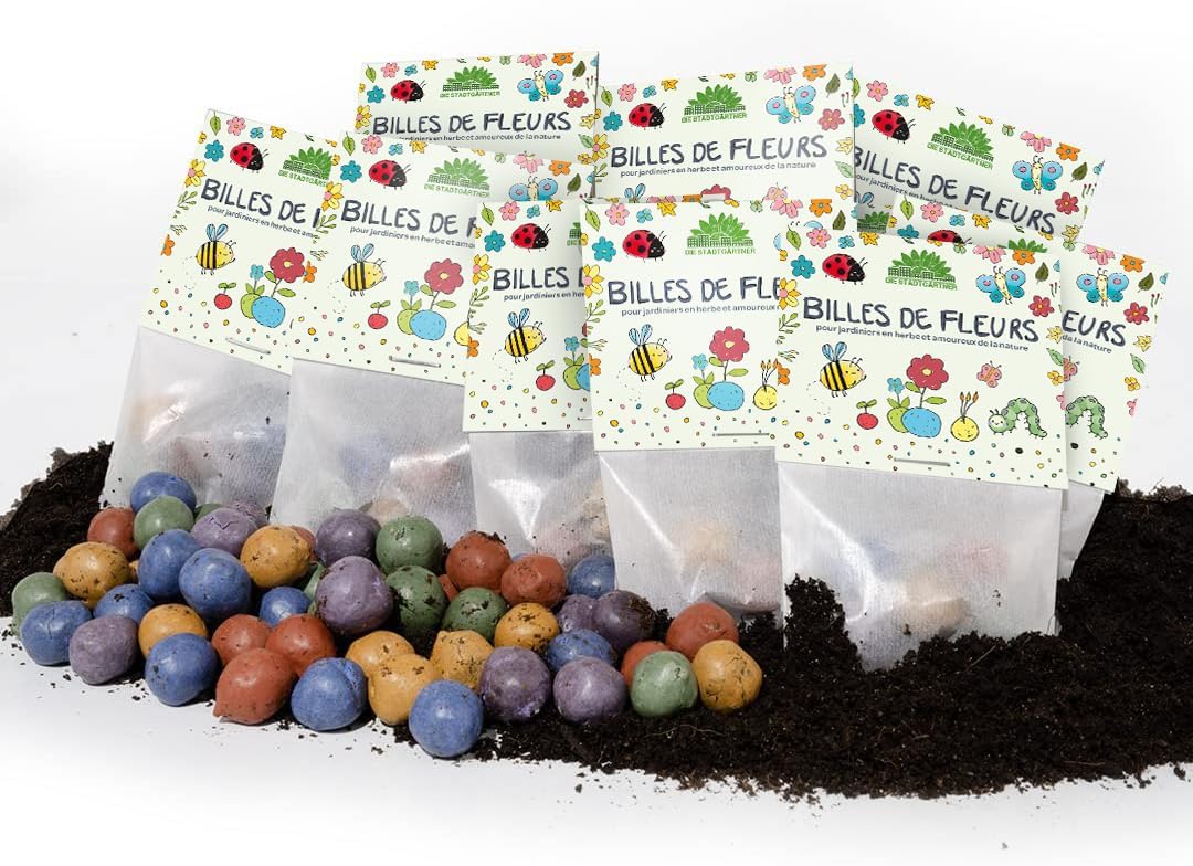 Set of 10 x 5 colorful flower marbles for children