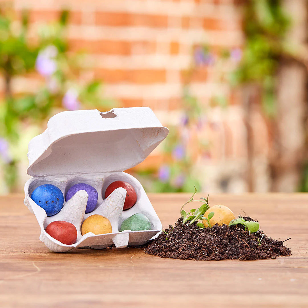 6 colorful flower marbles in an egg carton - Flower treasure