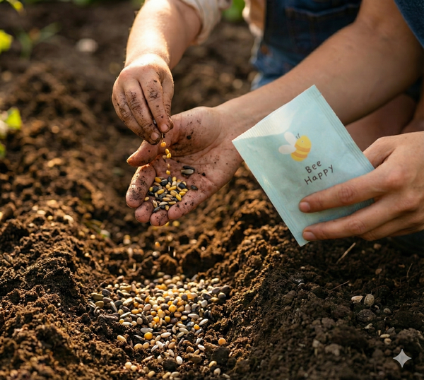 Loose flower seeds in industrial envelope