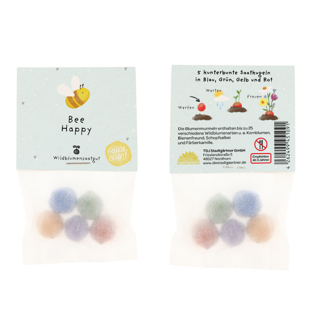 Flower marbles in a glassine bag